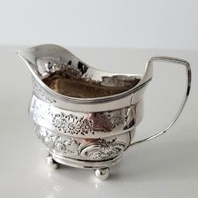 Antique Sterling Silver Cream Jug: 1808 George III London, Hand-Engraved Floral No.SS095