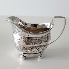 Antique Sterling Silver Cream Jug: 1808 George III London, Hand-Engraved Floral No.SS095