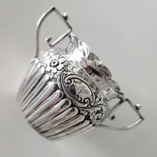 Antique Sterling Silver Sugar Bowl: Edwardian Repoussé Floral Design, Birmingham 1901 No.SS096