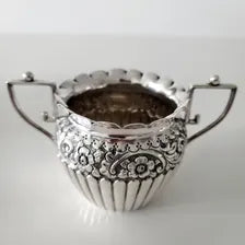 Antique Sterling Silver Sugar Bowl: Edwardian Repoussé Floral Design, Birmingham 1901 No.SS096