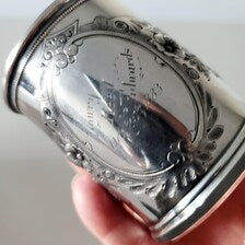 19th Century Sterling Silver Baby Cup: Whiting Mfg. Floral Engraving, 1883. No.SS086