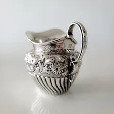 Victorian Sterling Silver Cream Jug: Rococo Floral Repoussé, Birmingham 1889 No.SS098