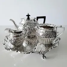 Victorian Sterling Silver Cream Jug: Rococo Floral Repoussé, Birmingham 1889 No.SS098