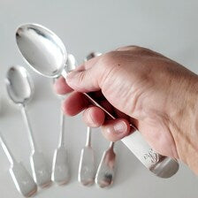 1916 Elkington & Co. Sterling Silver Spoons: George V Fiddle Pattern, Set of 6. No.SS070