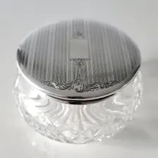 Vintage Birks Sterling Silver & Cut Crystal Vanity Jar: Art Deco Powder Jar No.SS089