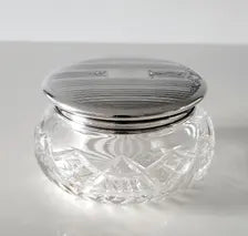 Vintage Birks Sterling Silver & Cut Crystal Vanity Jar: Art Deco Powder Jar No.SS089