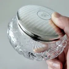 Vintage Sterling Silver & Cut Crystal Vanity Jar: Art Deco Powder Jar No.SS090