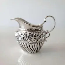 Victorian Sterling Silver Cream Jug: Rococo Floral Repoussé, Birmingham 1889 No.SS098