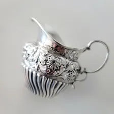 Victorian Sterling Silver Cream Jug: Rococo Floral Repoussé, Birmingham 1889 No.SS098