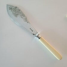 Victorian EPNS Fish Serving Set, L  W Mark, Engraved Knife & Fork, Ivorine Handles, Original Fitted Box, c.1890–1910 No.DS053