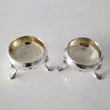 Georgian 1792 London Sterling Silver Salt Cellars, Pair by Peter & Ann Bateman, Gilt Interior, 88g  No.SS103