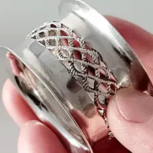 Antique Sterling Silver Napkin Rings, Pair, Birmingham 1903, A.S Maker, Pierced Lattice Design, 42g  No.SS105