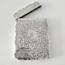 Victorian Sterling Silver Card Case: 1899 Birmingham Arabesque Engraved No.SS100