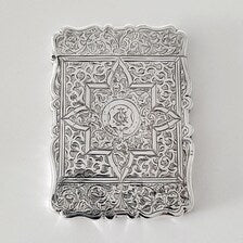 Victorian Sterling Silver Card Case: 1899 Birmingham Arabesque Engraved No.SS100