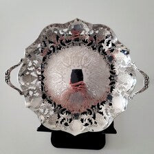 Vintage Silver Plated Pierced Bowl: Ornate Floral Engraving, E.P.C.   No.DS044