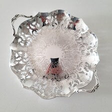 Vintage Silver Plated Pierced Bowl: Ornate Floral Engraving, E.P.C.   No.DS044