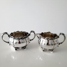 Vintage 1847 Rogers Brothers Copper Plated Silver 5 Piece Tea and Coffee Service - Teapot, Coffeepot, Sugar, Creamer (35cm Tray)  No.DS056