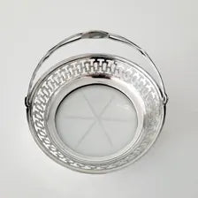 Watson Sterling Silver Basket with Cut Glass, Pierced Design, 1910s Bonbon Dish -86g,Diameter 10.5cm No:SS113
