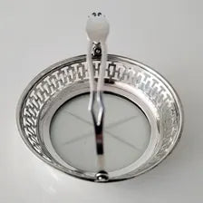 Watson Sterling Silver Basket with Cut Glass, Pierced Design, 1910s Bonbon Dish -86g,Diameter 10.5cm No:SS113