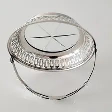 Watson Sterling Silver Basket with Cut Glass, Pierced Design, 1910s Bonbon Dish -86g,Diameter 10.5cm No:SS113