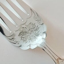 Victorian EPNS Fish Serving Set, L  W Mark, Engraved Knife & Fork, Ivorine Handles, Original Fitted Box, c.1890–1910 No.DS053