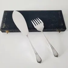Vintage EPNS Silver Plated Fish Server Set, 1930s–1950s British Boxed Knife & Fork No.DS054