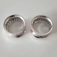 Antique Sterling Silver Napkin Rings, Pair, Birmingham 1903, A.S Maker, Pierced Lattice Design, 42g  No.SS105