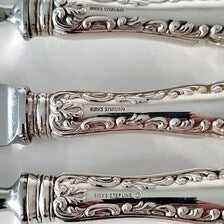 Birks Sterling Silver Carving Set – 3 Piece Roast Knife, Sharpening Steel & Fork, Ornate Pattern Handles   No.SS106