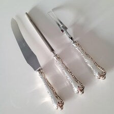 Birks Sterling Silver Carving Set – 3 Piece Roast Knife, Sharpening Steel & Fork, Ornate Pattern Handles   No.SS106