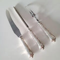 Birks Sterling Silver Carving Set – 3 Piece Roast Knife, Sharpening Steel & Fork, Ornate Pattern Handles   No.SS106