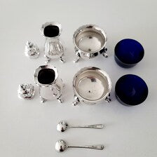 Made in England Vintage Silver Plate Condiment Set – 1930s-1950s REGIS Plate EPNS, Salt & Pepper Shakers, Mustard Pots with   No.DS055