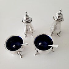 Made in England Vintage Silver Plate Condiment Set – 1930s-1950s REGIS Plate EPNS, Salt & Pepper Shakers, Mustard Pots with   No.DS055