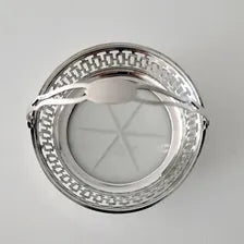 Watson Sterling Silver Basket with Cut Glass, Pierced Design, 1910s Bonbon Dish -86g,Diameter 10.5cm No:SS113