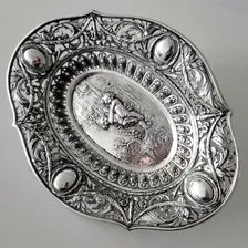 Antique German 800 Silver Dish, Hanau c.1890, Neresheimer, Repoussé Cherub & Pierced Rococo Design, 333g No.SS121