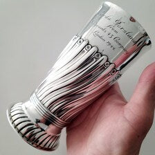 London 1886 Antique Sterling Silver Presentation Cup, 263g,C.S. Harris & Sons, Victorian Spiral-Fluted Goblet, Queen Victoria Mark. No.SS122