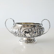 1823 London Sterling Silver Tea Set by William Chawner II – Georgian Repoussé Floral Teapot, Sugar & Creamer, 1384g Total Weight No.SS114