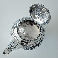 1823 London Sterling Silver Tea Set by William Chawner II – Georgian Repoussé Floral Teapot, Sugar & Creamer, 1384g Total Weight No.SS114
