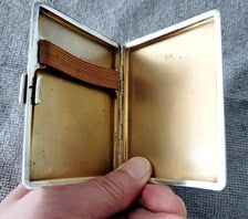 1926 London Sterling Silver Cigarette Case, Engine-Turned Pattern, Gilded Interior, S.J.P Maker, 88g Art Deco English Silver  No.SS118