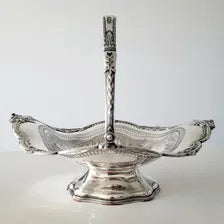 Antique James Dixon & Sons Silver Plated Basket, Royal Appointed Sheffield Silversmith, Pierced Engraved Rococo Handle Dish, c.1880sNo.DS059