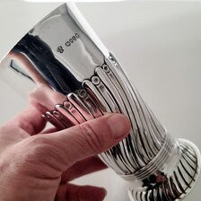 London 1886 Antique Sterling Silver Presentation Cup, 263g,C.S. Harris & Sons, Victorian Spiral-Fluted Goblet, Queen Victoria Mark. No.SS122