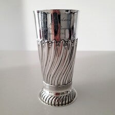 London 1886 Antique Sterling Silver Presentation Cup, 263g,C.S. Harris & Sons, Victorian Spiral-Fluted Goblet, Queen Victoria Mark. No.SS122