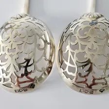 1910 Edwardian Fully Gilt Sterling Silver Pierced Sugar Sifters, John Round & Son Ltd, London, 138g — No.SS124