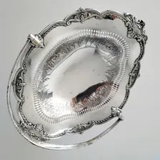 Antique James Dixon & Sons Silver Plated Basket, Royal Appointed Sheffield Silversmith, Pierced Engraved Rococo Handle Dish, c.1880sNo.DS059