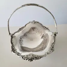 Antique James Dixon & Sons Silver Plated Basket, Royal Appointed Sheffield Silversmith, Pierced Engraved Rococo Handle Dish, c.1880sNo.DS059