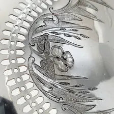 Antique James Dixon & Sons Silver Plated Basket, Royal Appointed Sheffield Silversmith, Pierced Engraved Rococo Handle Dish, c.1880sNo.DS059