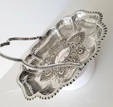 Victorian Silver Plated Basket by Barker Brothers & George Stockwell, Pierced Rococo Swing Handle Dish, England c.1890  No.DS060