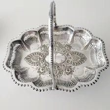 Victorian Silver Plated Basket by Barker Brothers & George Stockwell, Pierced Rococo Swing Handle Dish, England c.1890  No.DS060