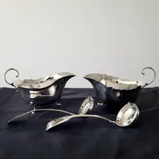 1884 Edinburgh Sterling Ladles & 1930 Birmingham Gravy Boats • Antique Silver Set  No.SS137