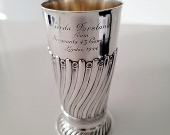 London 1886 Antique Sterling Silver Presentation Cup, 263g,C.S. Harris & Sons, Victorian Spiral-Fluted Goblet, Queen Victoria Mark. No.SS122