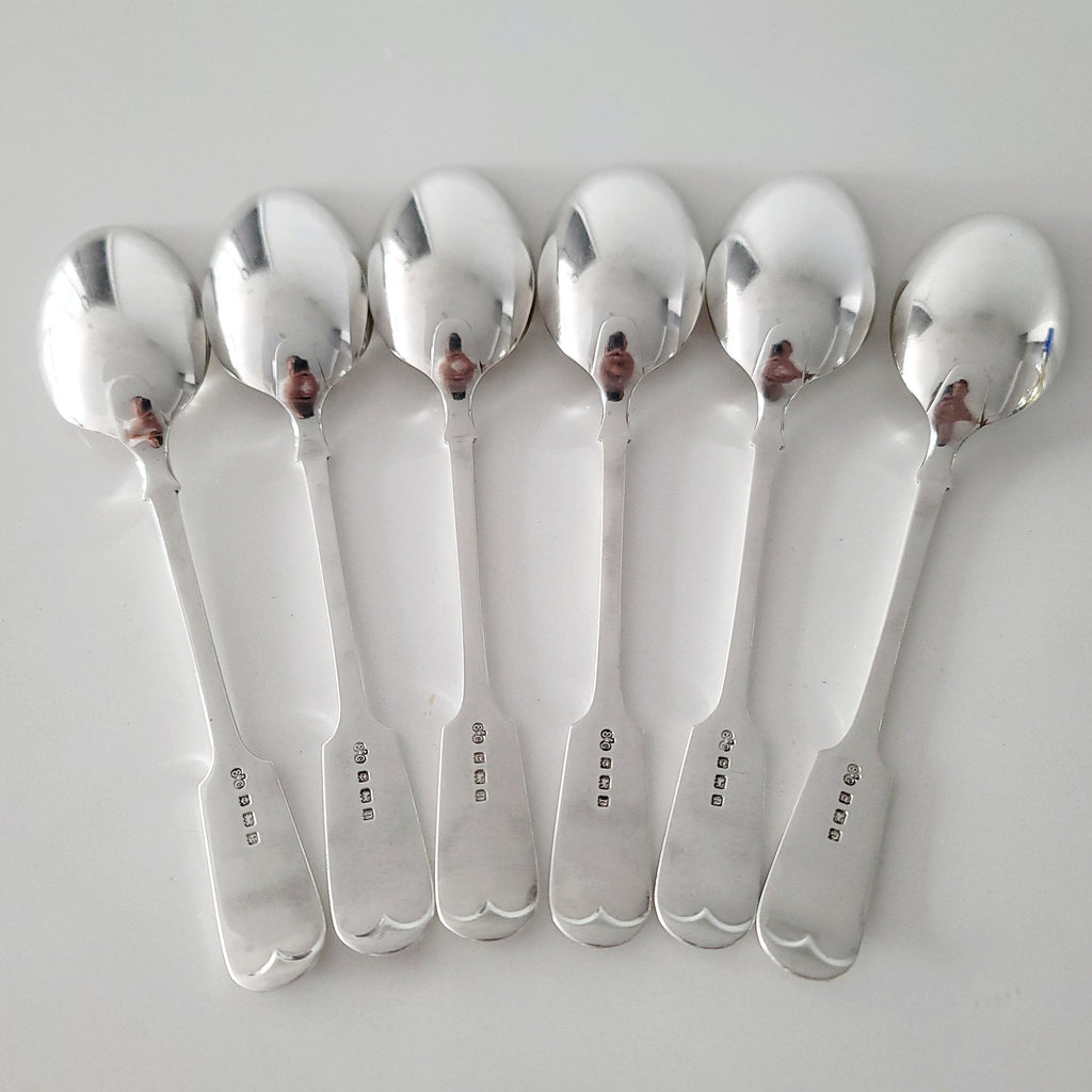 1916 Elkington & Co. Sterling Silver Spoons: George V Fiddle Pattern, Set of 6. No.SS070